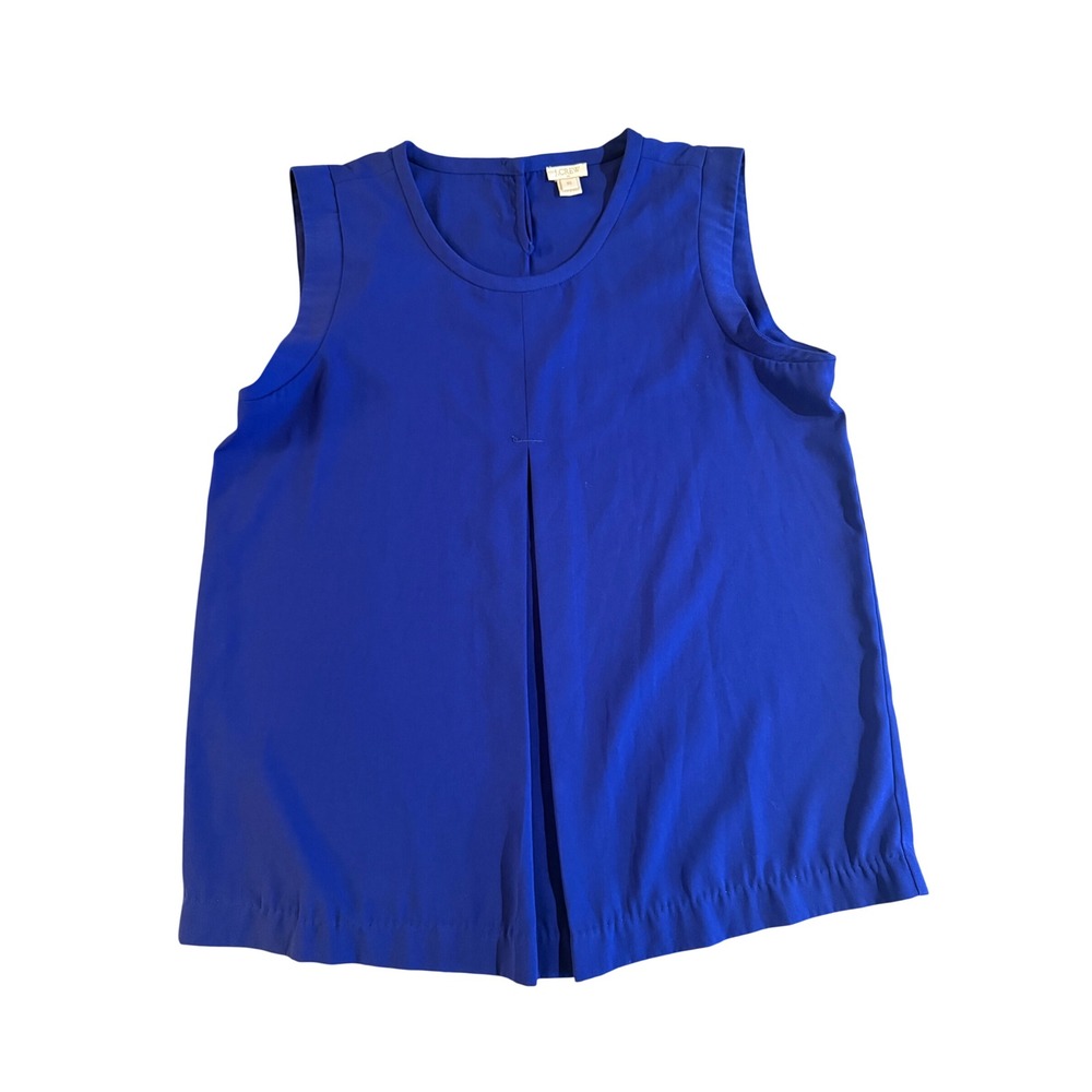 J.Crew Royal Blue Sleeveless Blouse Front Pleat Round Neck Size 10